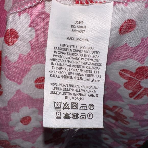 Boden Plus SIze Dress 16 Linen Midi Length Pink White Red Short Sleeve Pullover - Picture 6 of 8